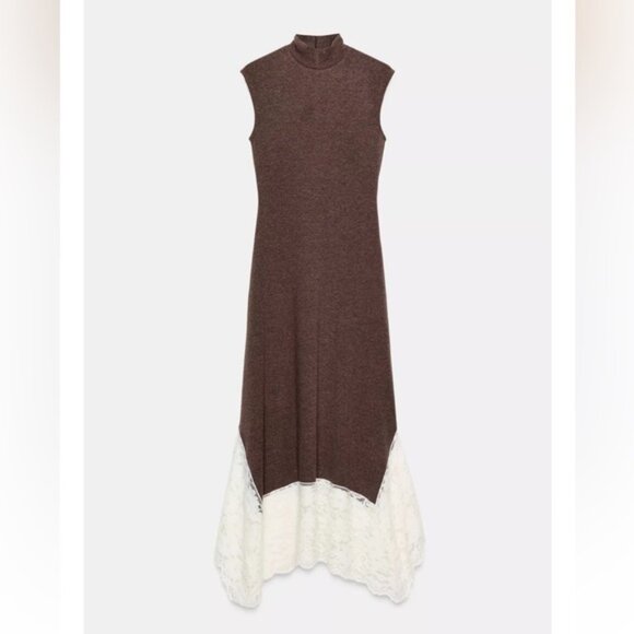 Zara LONG COMBINATION LACE DRESS - Picture 4 of 7